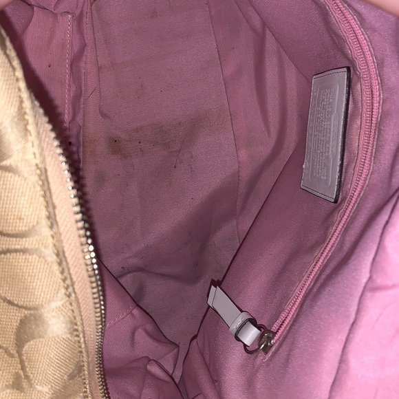 White and tan coach canvas with leather trim. - Picture 12 of 13